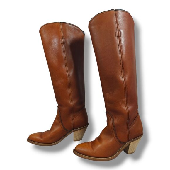 Vintage Frye Campus Leather Knee‑High Boots 5.5 USA‑Made Almond‑Toe Brown